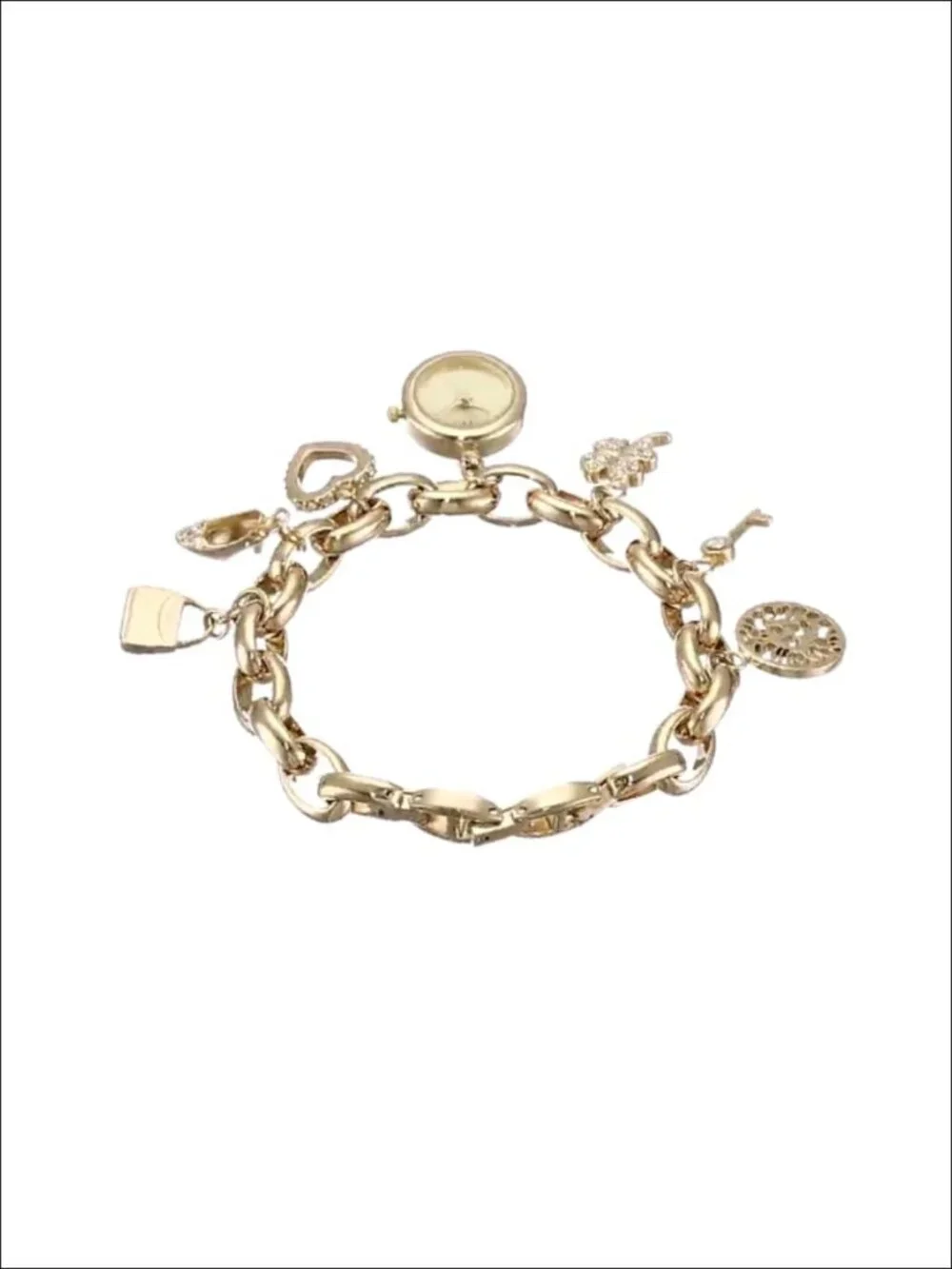 Premium Crystal Accented Gold-Tone Charm Bracelet Watch